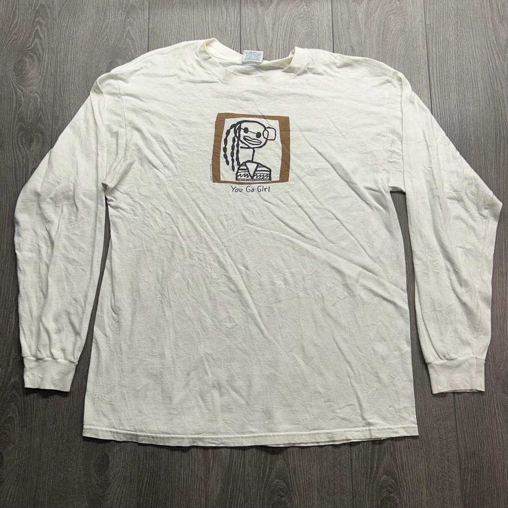 Vintage 90s Be As You Are Giant You Go Girl Long Sleeve Graphic T-Shirt Cream L